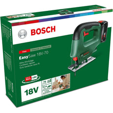Die Bosch EasySaw 18V-70 Akku-Stichsäge-Box zeigt Produktbilder und Spezifikationen - perfekt, wenn Sie eine Bosch-Stichsäge kaufen möchten.