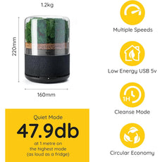 Der Briiv Natürlicher Luftreiniger von Briiv ist ein kompakter Luftreiniger mit Moosfiltersystem, der mehrere Geschwindigkeiten, einen niedrigen Energieverbrauch und einen leisen Modus bietet.