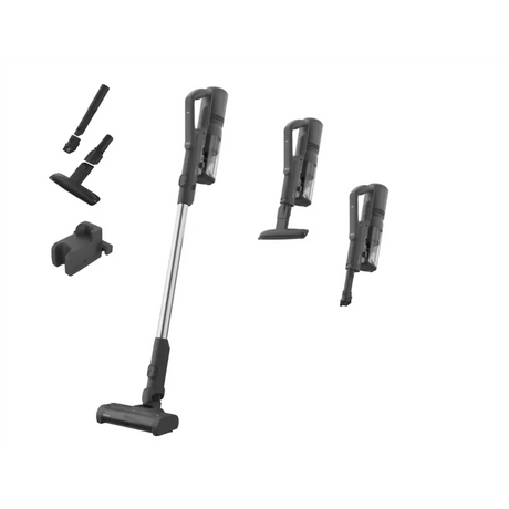 Erleben Sie den AEG Clean 5000 AP51UH18DG Stielstaubsauger in elegantem Schwarz, hier abgebildet mit verschiedenen Aufsätzen für flexibles Saugen. Dieser innovative Akku-Staubsauger von AEG lässt sich nahtlos von einem kabellosen Stielstaubsauger in einen praktischen Handstaubsauger umwandeln und bietet mühelose Vielseitigkeit für jeden Bereich Ihres Zuhauses.