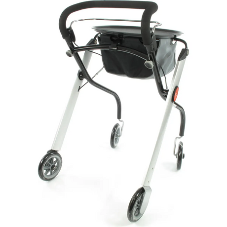 Der Trust Care Let's Go Rollator in Schwarz von Trust Care ist eine moderne, kompakte Gehhilfe für den Innenbereich mit vier Rädern und Aufbewahrungstasche.