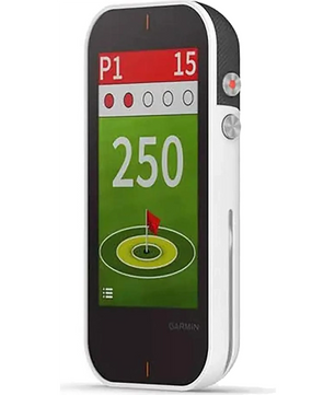 Das Garmin Approach G80 GPS-Golfhandgerät in Schwarz von Garmin zeigt auf dem Farbdisplay eine Entfernung von 250 Yards zur Flagge an – ideal für die präzise Navigation auf dem Golfplatz.