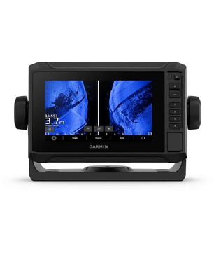 Der Garmin ECHOMAP UHD2 Fischfinder - schwarz von Garmin zeigt Unterwasser-Sonarbilder auf seinem Bildschirm mit fortschrittlicher Echolottechnologie an.