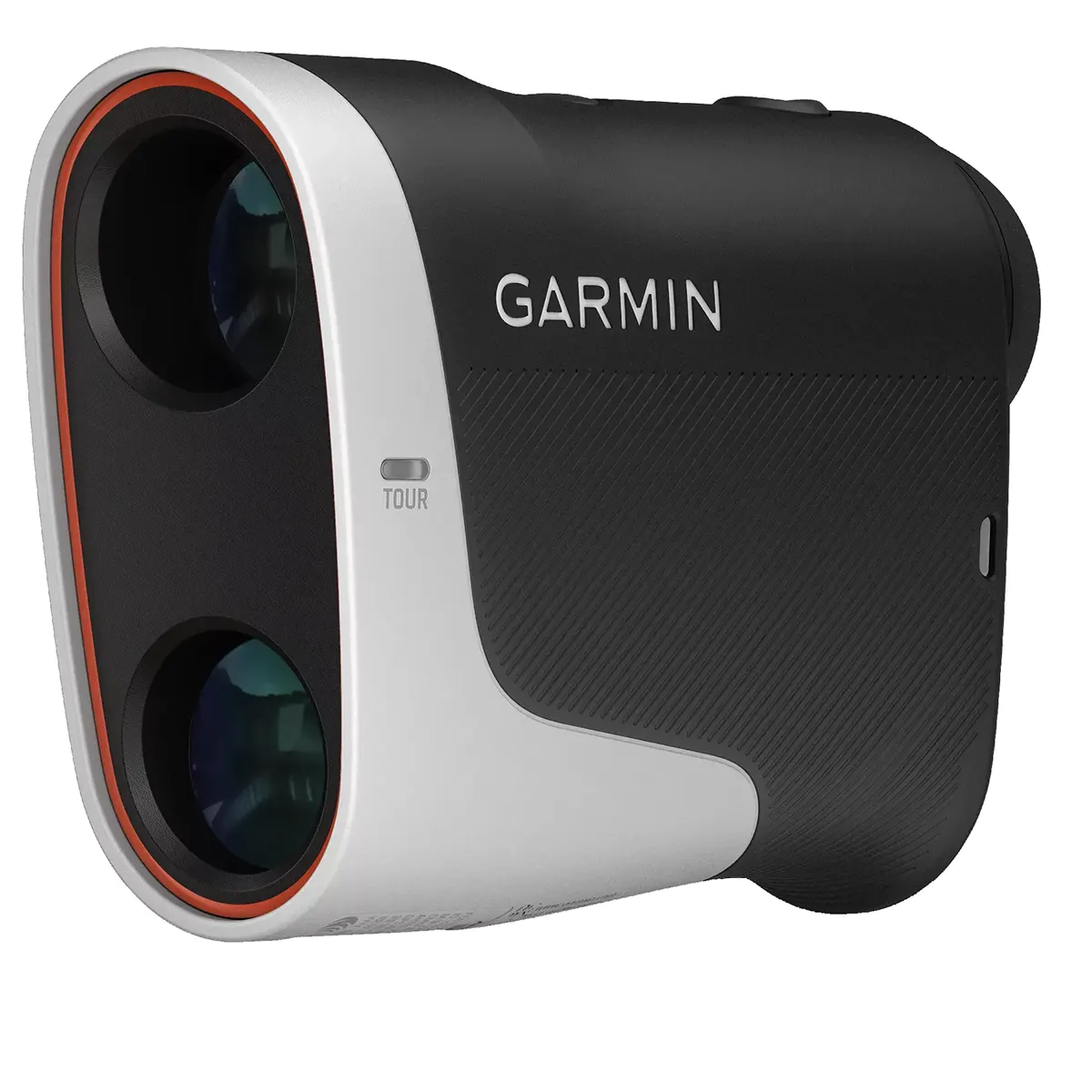 Der Garmin Approach Z30 Laser-Entfernungsmesser - schwarz von Garmin bietet zwei Linsen und TOUR-Beschriftung - ideal für präzise Golf-Distanzmessungen auf dem Platz.