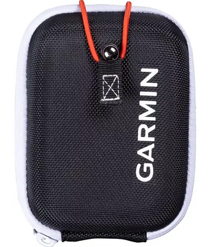 Schwarze Garmin-Tasche mit weißer Zierleiste und rotem Reißverschluss (von oben) - perfekt für die Aufbewahrung Ihres Garmin Approach Z30 Laser-Entfernungsmessers - schwarz.
