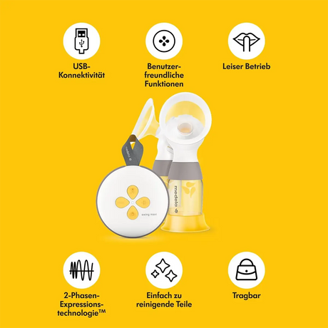 Die Medela Swing Maxi Milchpumpe (gelb) von Medela zeichnet sich durch Tragbarkeit, USB-Anschluss und 2-Phasen-Expression Technologie aus - ideal für Nutzerinnen von elektrischen Doppel-Milchpumpen.