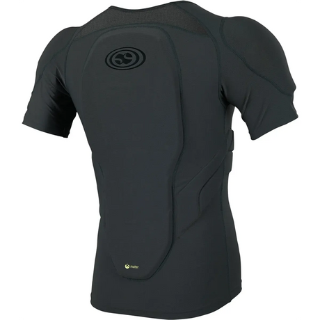 Das IXS Sports Division Carve Trikot Oberkörperschutz (Größe: XS/S, grau) ist ein graues kurzärmeliges Schutzhemd mit Rücken- und Schulterschutz und einem Rückenschild, hier von hinten.