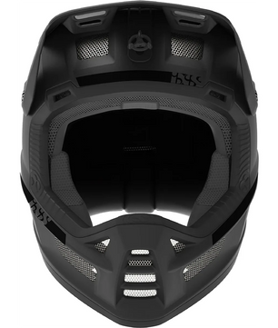 Der IXS Xult DH MTB-Helm in Größe L/XL, schwarz, verfügt über Belüftungsöffnungen an der Vorderseite und eine gepolsterte Innenseite - perfekt für Fahrten im Bikepark und als Vollgesichtsschutz beim Downhill.