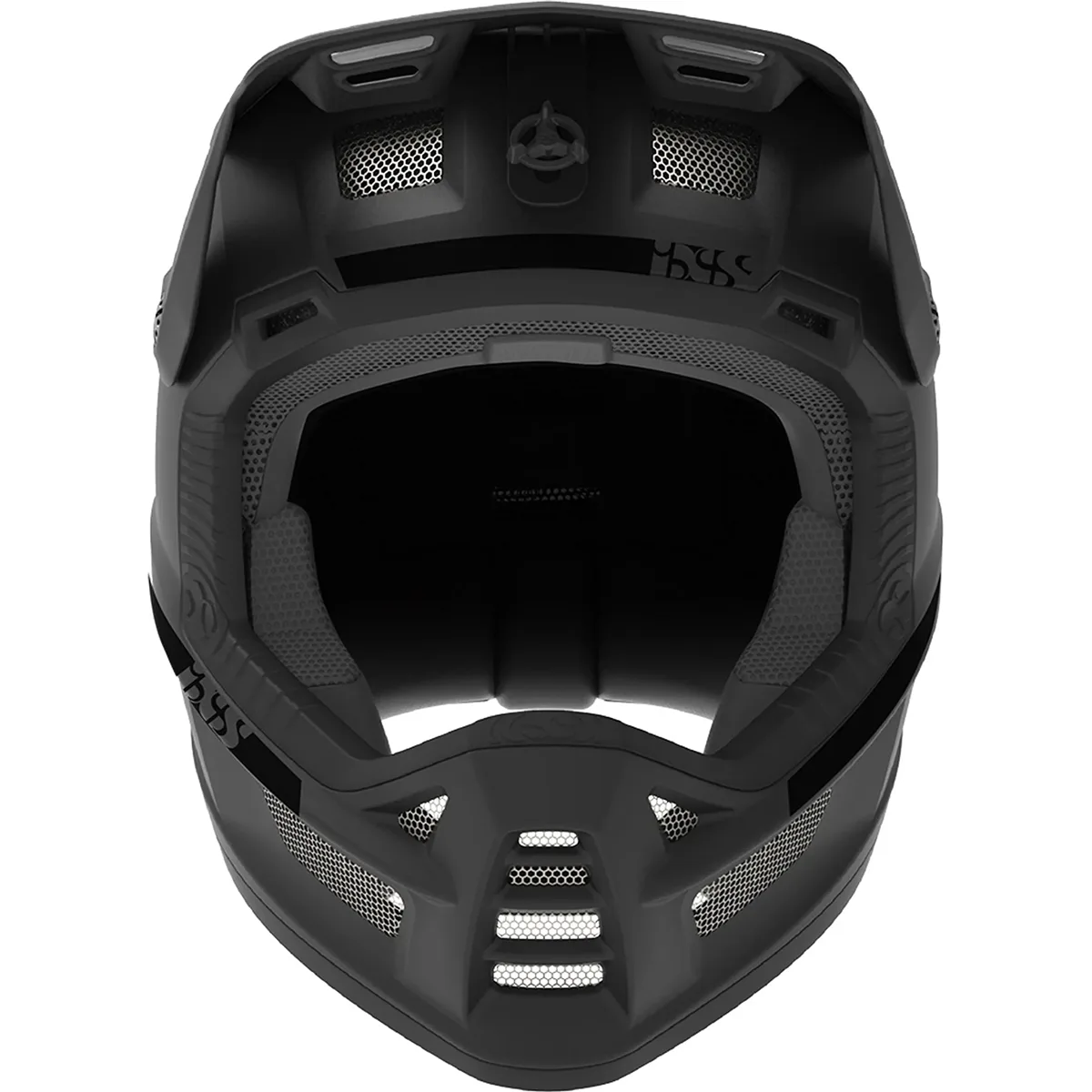 Der IXS Xult DH MTB-Helm in Größe L/XL, schwarz, verfügt über Belüftungsöffnungen an der Vorderseite und eine gepolsterte Innenseite - perfekt für Fahrten im Bikepark und als Vollgesichtsschutz beim Downhill.