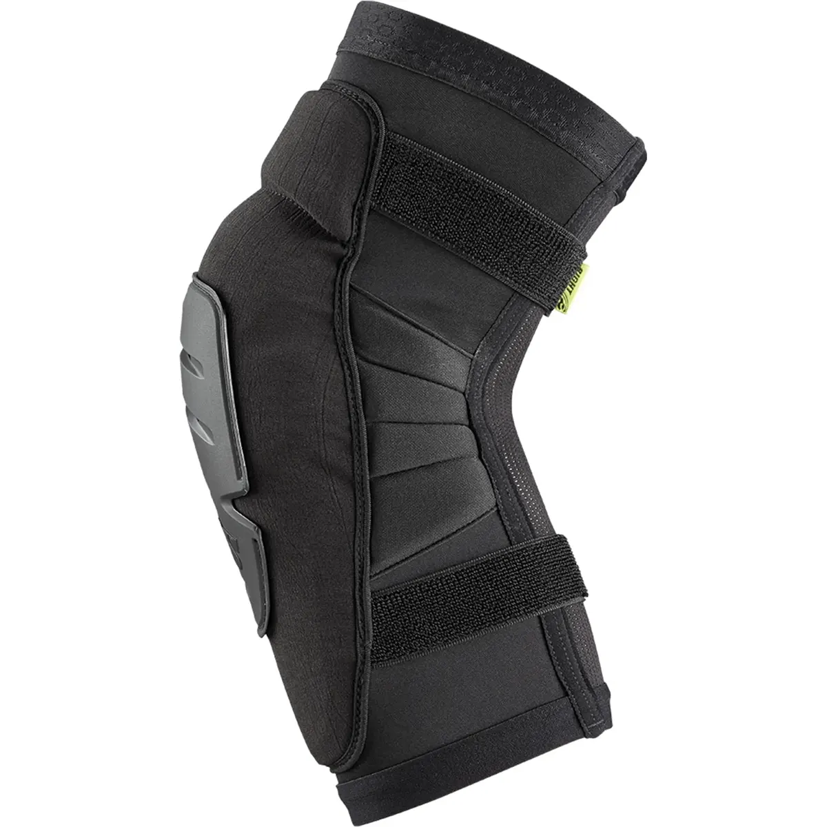 Der IXS Sports Division Carve EVO+ Race Knieschützer in schwarz (Größe: M) verfügt über verstellbare Riemen und eine harte Außenschale - ideal für intensive Trails, Enduro-Fahrten oder als robuster Knieschutz von IXS. Abgebildet auf weißem Hintergrund.