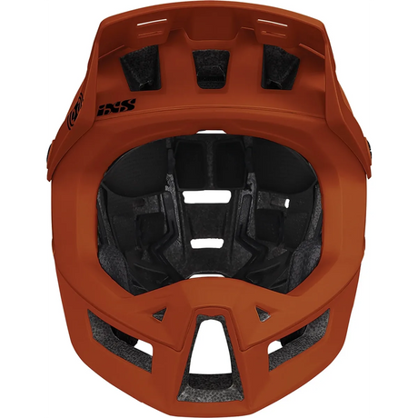 Frontansicht des IXS Trigger FF MTB-Helm Größe:L/XL in orange, mit Inmould-Technologie, Innenpolsterung und Belüftungsöffnungen für mehr Sicherheit und Komfort.