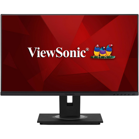 Der ViewSonic VG2448A-2 Monitor in Schwarz überzeugt als ergonomischer 24-Zoll-Full-HD-Monitor mit brillanter Bildqualität, komfortablem Arbeiten und dem farbenfrohen Vogel-Logo der Marke ViewSonic.