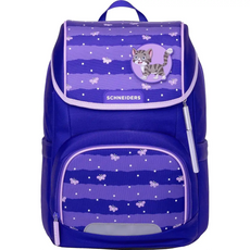 Das Schneiders Ergojet Blissy Butterfly Schulranzen-Set (6-teilig) besteht aus einem lilafarbenen Rucksack mit Katzen- und Schmetterlingsmotiven, ergonomischem Aufbau, Klappverschluss, Frontetikett und Sicherheitsreflektoren.