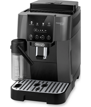 Der schwarze De'Longhi Magnifica ECAM 223.61.GB Kaffeevollautomat verfügt über ein LatteCrema-Milchsystem, einen Milchaufschäumer und ein digitales Bedienfeld.