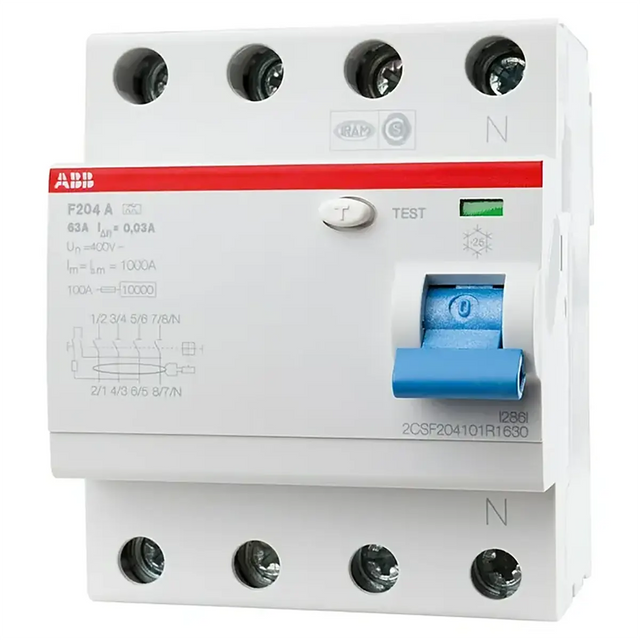 Der ABB System pro M compact FI-Schutzschalter F204 – weiß ist ein weißer FI-Schutzschalter von ABB mit blauem Schalter und Testknopf, der für elektrische Sicherheit und einen wirksamen Fehlerstromschutz entwickelt wurde. Als Teil der renommierten Marke ABB bietet dieser FI-Schutzschalter zuverlässige Leistung für einen verbesserten Stromkreisschutz.