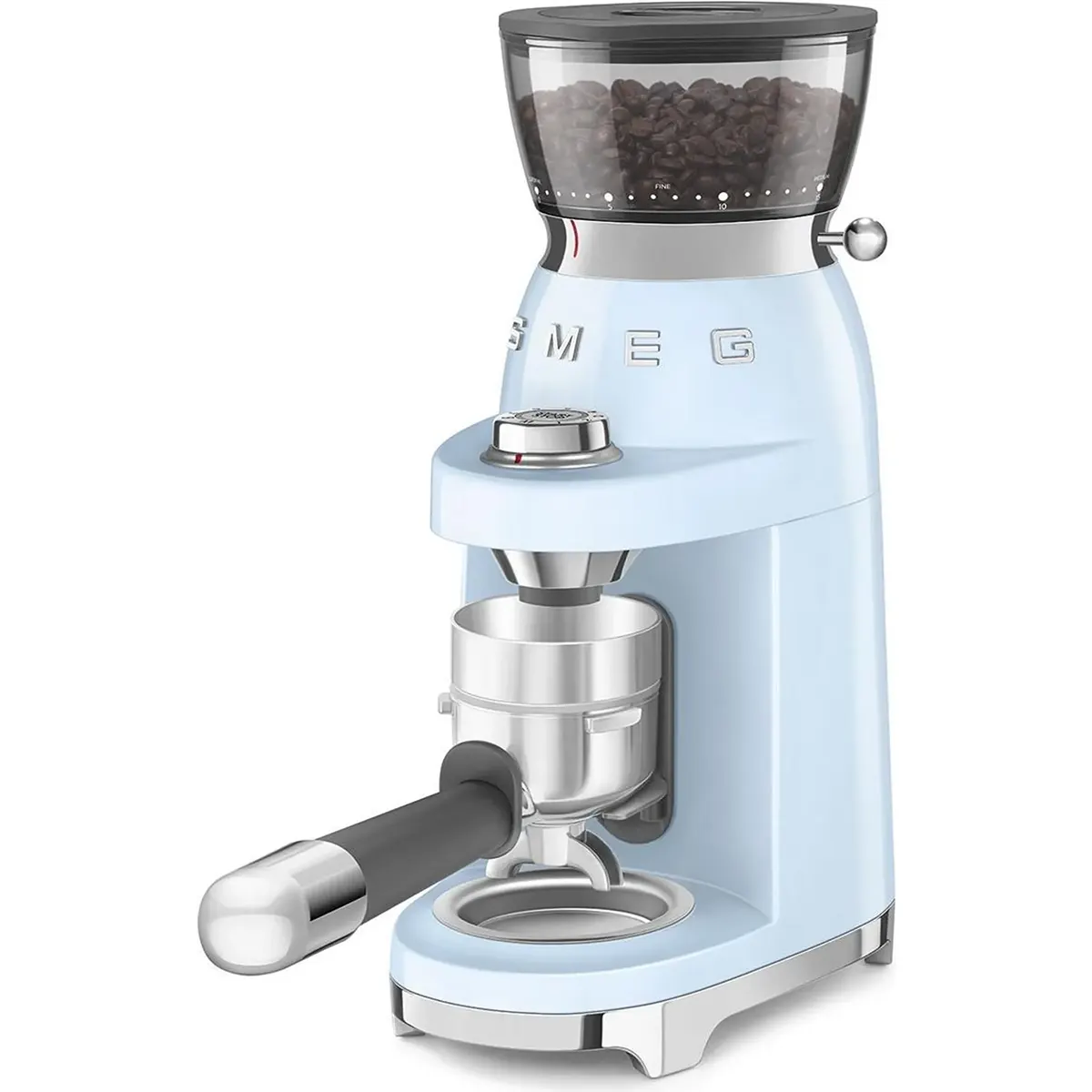 Die Smeg CGF03PBEU Kaffeemühle in Blau besticht durch ihr Retro-Design und eignet sich ideal zum einfachen Mahlen von Kaffeebohnen. Sie verfügt über einen oberen Bohnenbehälter sowie eine praktische Siebträgerhalterung an der Vorderseite – perfekt für die Zubereitung Ihres Lieblingskaffees.