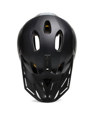 Der Dainese Linea 01 Fahrradhelm in Größe M/L und Schwarz ist ein vollflächiger Fahrradhelm mit Belüftungslöchern, von vorne auf weißem Hintergrund gezeigt.