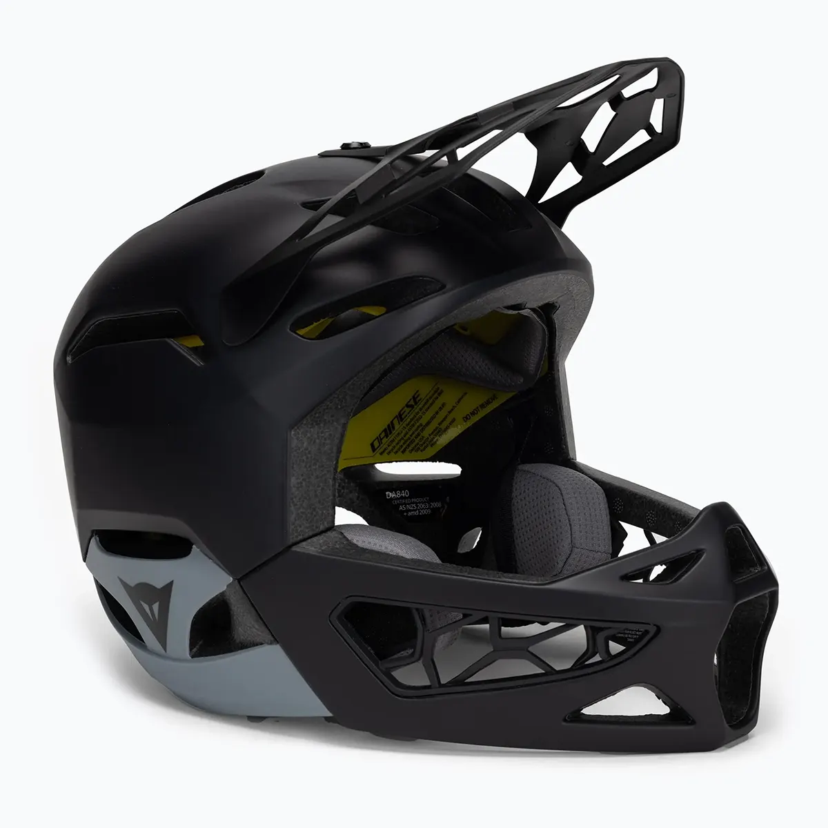 Der Dainese Linea 01 Fahrradhelm in Größe M/L - schwarz, von Dainese, ist ein stylischer Fullface-Helm mit großem Visier und offenem, kantigem Kinnschutz - ideal für Mountainbike- und Downhill-Abenteuer.