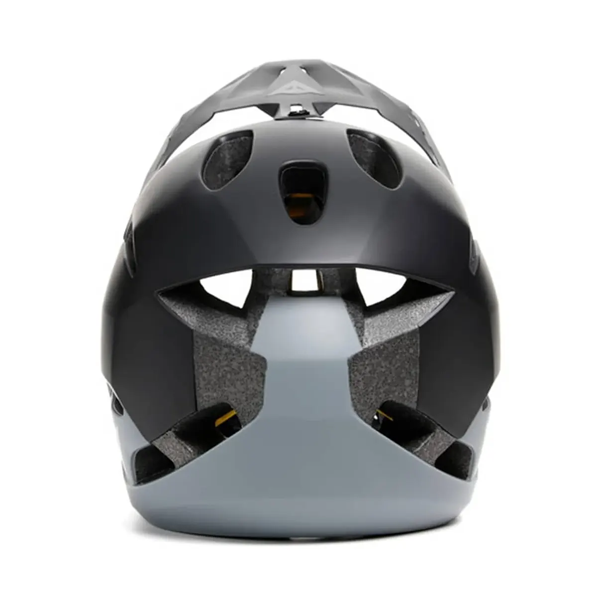 Der Dainese Linea 01 Fahrradhelm in Größe M/L, schwarz, wird von hinten betrachtet, wobei die Belüftungslöcher und die Innenpolsterung für erhöhten Komfort und Schutz hervorgehoben werden.