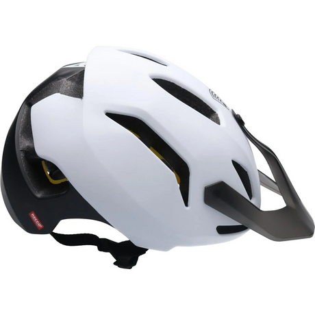 Der Dainese Linea 03 MIPS Größe: S/M - weiß Mountainbike-Helm verfügt über Belüftungsschlitze, MIPS-Technologie für zusätzliche Sicherheit und einen verstellbaren Kinnriemen. Abgebildet in Weiß und Schwarz von der Seite. Marke: Dainese.