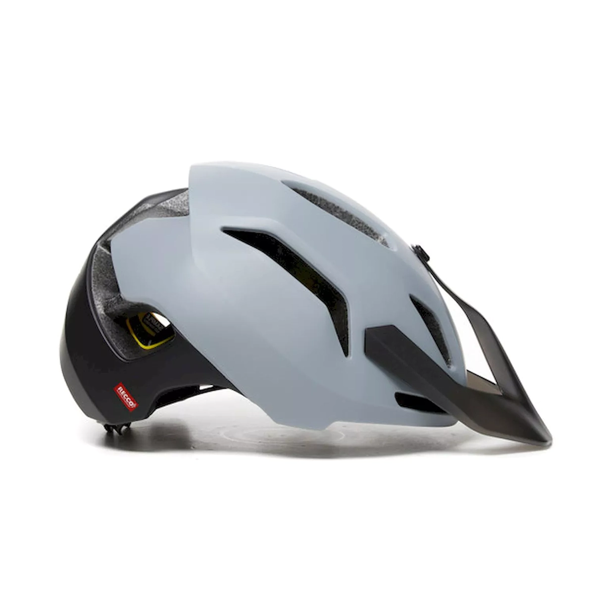Seitenansicht des Dainese Linea 03 MIPS-Helms, Größe L/XL in grau, von Dainese - mit Belüftungsöffnungen, einem Frontvisier und optionaler MIPS-Technologie für mehr Sicherheit; ideal für MTB-Touren.