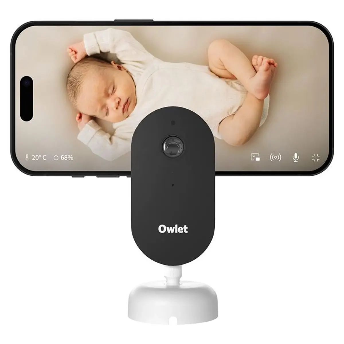 Das Owlet Dream Baby-Überwachungsset – rosa von Owlet umfasst eine Baby-Überwachungskamera und zeigt ein schlafendes Baby zusammen mit den Überwachungsdaten auf dem Bildschirm Ihres Smartphones an, wodurch es sich perfekt für die Schlafüberwachung von Babys eignet. Mit der zuverlässigen Baby-Kamera können Sie Ihren Kleinen jederzeit im Blick behalten.