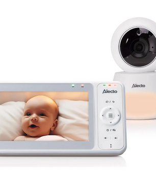 Das Alecto Babyphone mit HD-Kamera von Alecto verfügt über ein 5-Zoll-Farbdisplay und einen Handheld-Bildschirm, mit dem Sie Ihr Baby im Liegen gut sehen können.