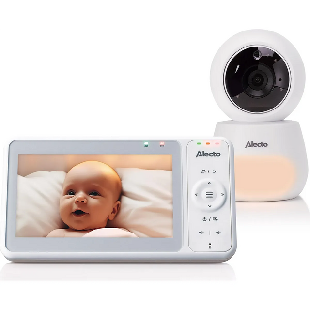 Das Alecto Babyphone mit HD-Kamera von Alecto verfügt über ein 5-Zoll-Farbdisplay und einen Handheld-Bildschirm, mit dem Sie Ihr Baby im Liegen gut sehen können.