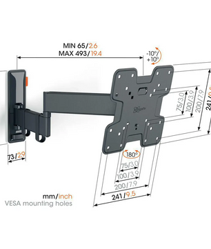 Vogels TVM 3245 TV-Wandhalterung – schwarz, eine schwenk- und neigbare Wandhalterung für flexible Blickwinkel. Geeignet für VESA 75x75 bis 200x200, inklusive detaillierter Maße in mm und Zoll.
