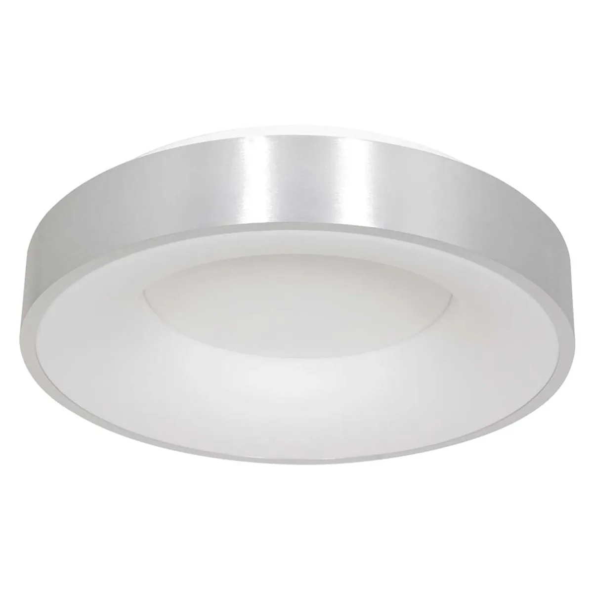 Die schlichte und moderne Steinhauer Ringlede Deckenleuchte - silber von Steinhauer hat eine silberne Oberfläche und einen weißen Diffusor - ideal als Wohnzimmer-Deckenleuchte für stilvolle, energieeffiziente Beleuchtung.