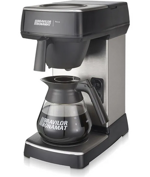 Die Bravilor Bonamat Novo Kaffeemaschine - schwarz ist eine stilvolle Filterkaffeemaschine mit einer Glaskaraffe, ideal als Kaffeemaschine fürs Büro.