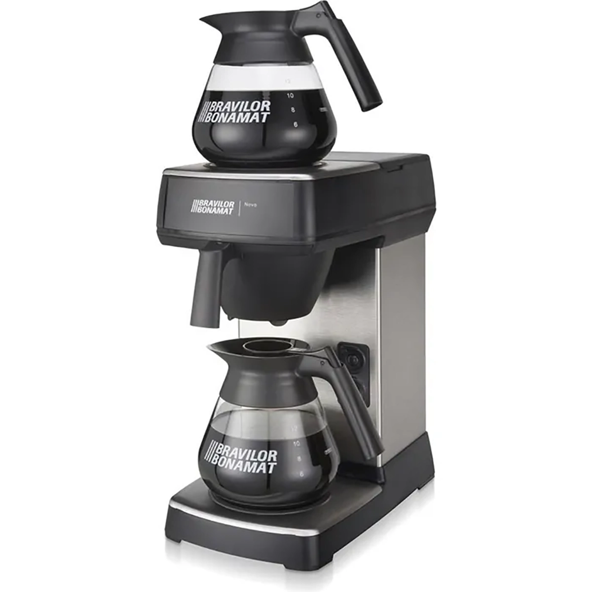 Die Bravilor Bonamat Novo Kaffeemaschine - schwarz mit zwei Glaskaraffen (oben und unten) ist eine ideale Büro Kaffeemaschine Lösung.