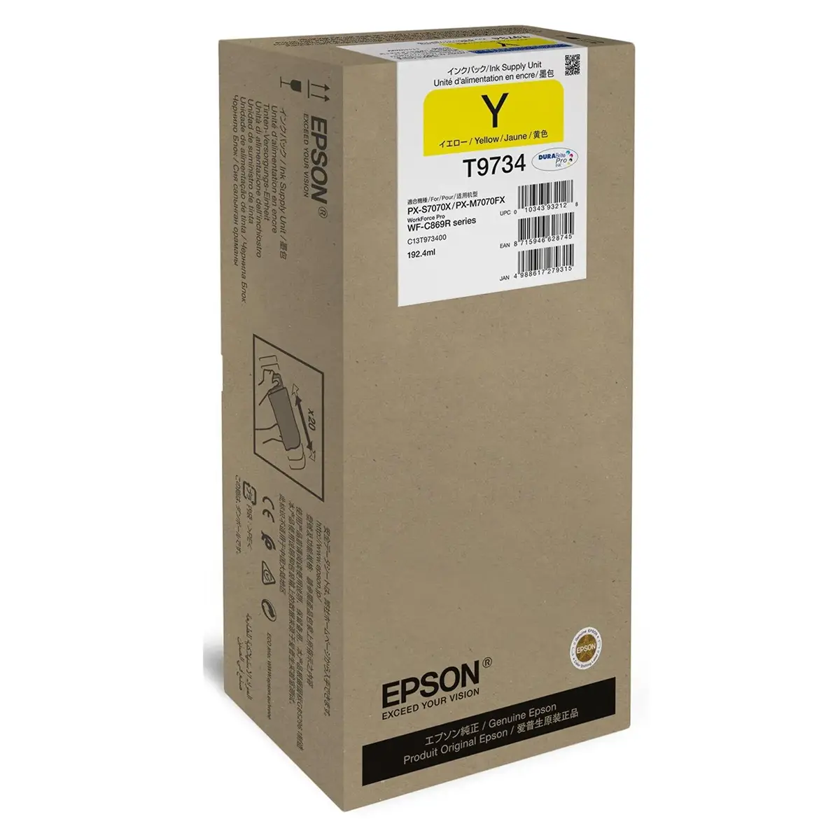 Epson C13T973400 / T9734 Tintenpatrone in Gelb, geeignet für den WorkForce Pro WF-C869R und andere ausgewählte Druckermodelle.