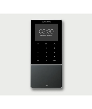 Das TimeMoto Zeiterfassungssystem - Schwarz ist ein digitales Zeiterfassungsgerät mit Tastenfeld und Display für Uhrzeit und Datum - ideal für digitale Arbeitszeiterfassung.