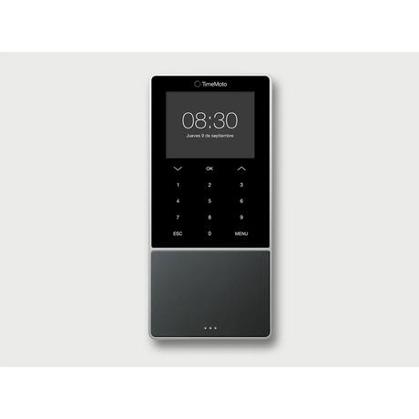 Das TimeMoto Zeiterfassungssystem - Schwarz ist ein digitales Zeiterfassungsgerät mit Tastenfeld und Display für Uhrzeit und Datum - ideal für digitale Arbeitszeiterfassung.