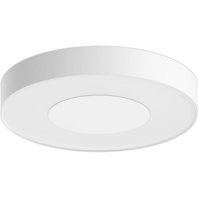 Die Philips Hue Xamento LED-Deckenleuchte in Weiß ist eine runde, moderne, flache Deckenleuchte – ideal als LED-Badezimmer-Deckenleuchte für die Smart-Home-Beleuchtung von Philips.