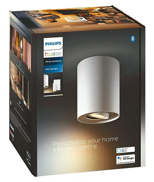 Philips Hue White Ambiance Einzelspot Pillar – weiß, mit Smart-Lighting-Funktion, dimmbarem Weißlicht und Bluetooth-Kompatibilität.