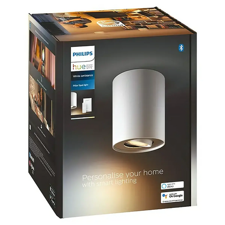 Philips Hue White Ambiance Einzelspot Pillar – weiß, mit Smart-Lighting-Funktion, dimmbarem Weißlicht und Bluetooth-Kompatibilität.