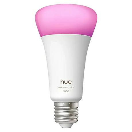 Die Philips Hue A67 Ambiance E27 LED-Lampe – weiß von Philips ist eine smarte Glühbirne mit weißer Oberfläche und einem Standard-E27-Schraubfassung. Sie eignet sich ideal für jede Smart-Home-Beleuchtungslösung und lässt sich nahtlos in Philips Hue White & Color Ambiance-Systeme integrieren.