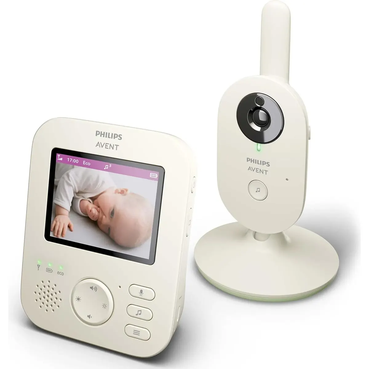 Das Philips AVENT Video Babyphone Advanced (SCD882/26) von Philips sorgt mit LCD-Farbbildschirm für klare Sicht und beruhigende Sicherheit, damit Sie Ihr Baby beim Schlafen stets im Blick haben.