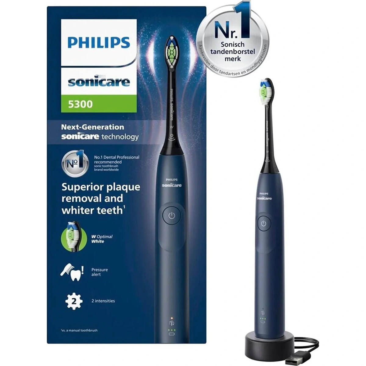 Philips Sonicare 5300 HX7103 elektrische Zahnbürste in Dunkelblau mit Transportbox und Ladestation - für gründliche Plaque-Entfernung und integrierter Andruckkontrolle.