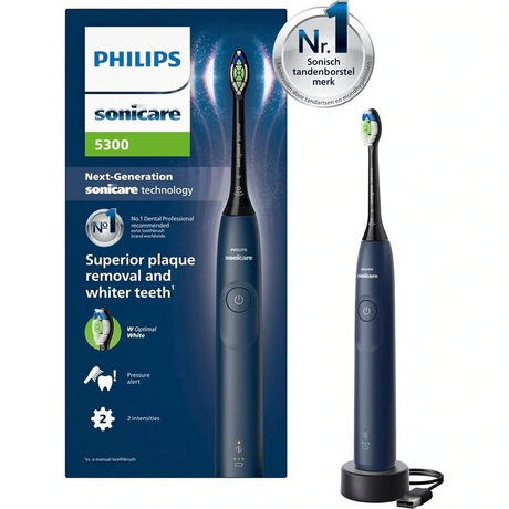 Philips Sonicare 5300 HX7103 Schallzahnbürste - blau mit Box, Ladestation und No.1-Badge - entwickelt für eine hervorragende Plaque-Entfernung.