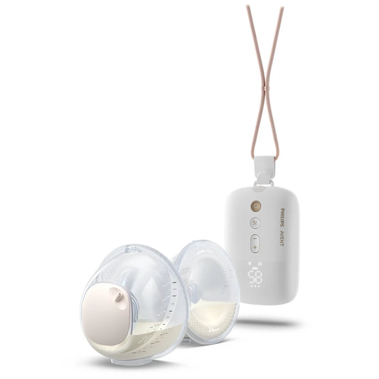 Die Philips Avent Hands-free Elektrische Doppelmilchpumpe von Philips bietet freihändiges Abpumpen mit zwei Milchsammelbechern und einer Fernbedienung für die einfache Verwendung.