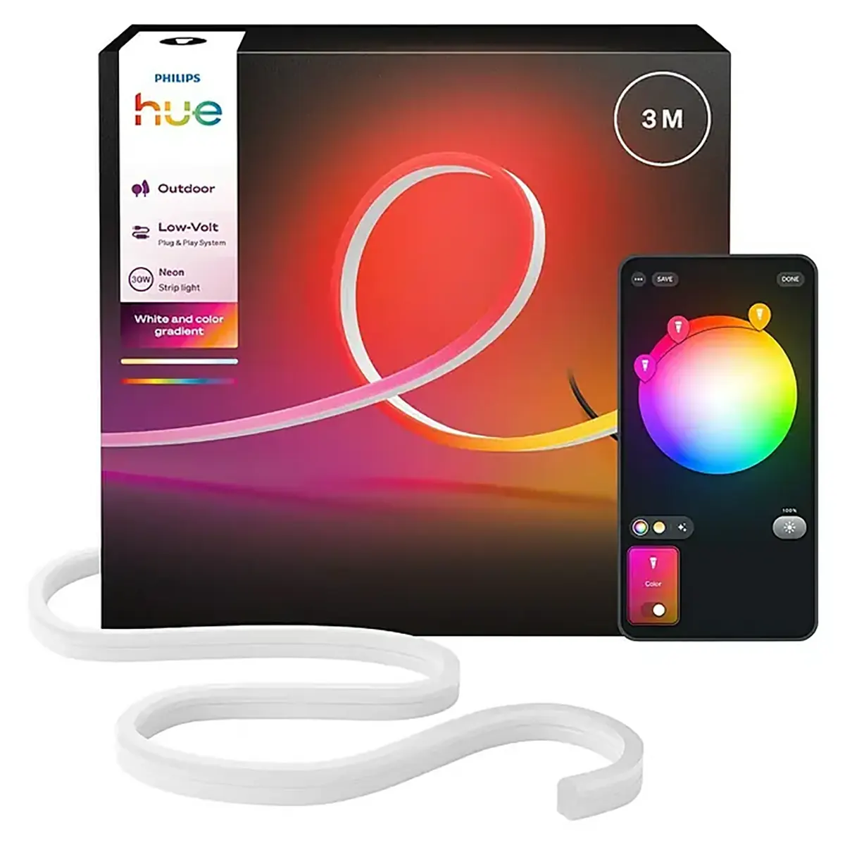 Philips Hue Neon Outdoor Lightstrip 3 m – weiß: Außenbeleuchtung von Philips mit Farbsteuerung über die Smart-Home-App auf dem Smartphone.