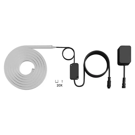 Philips Hue Neon Gradient Outdoor Lightstrip – weiß: Enthält ein weißes, gewendeltes Lichterband, einen schwarzen Controller, ein Netzteil und 20 Befestigungsklammern – ideal für die Smart-Home-Beleuchtung und zur Schaffung einer lebendigen Atmosphäre in jedem Außenbereich von Philips.