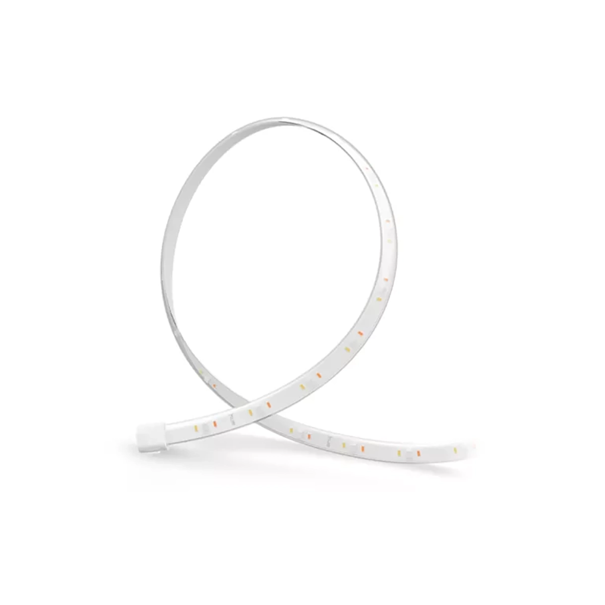 Der Philips Flux Gradient Lightstrip Verlängerung - weiß von Philips ist ein weißer, gewickelter LED-Streifen mit gleichmäßig verteilten kleinen Lichtern, der sich perfekt für Smart-Home-Einrichtungen eignet. Abgebildet auf einem weißen Hintergrund.