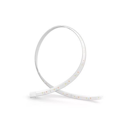 Der Philips Flux Gradient Lightstrip Verlängerung - weiß von Philips ist ein weißer, gewickelter LED-Streifen mit gleichmäßig verteilten kleinen Lichtern, der sich perfekt für Smart-Home-Einrichtungen eignet. Abgebildet auf einem weißen Hintergrund.
