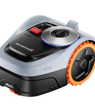 Der Segway Navimow i208 AWD Mähroboter in Grau von Segway besticht durch sein stilvolles Design und sein markantes Bedienrad und ermöglicht ein effizientes Mähen ohne Begrenzungen – perfekt als Rasenroboter mit Allradantrieb.