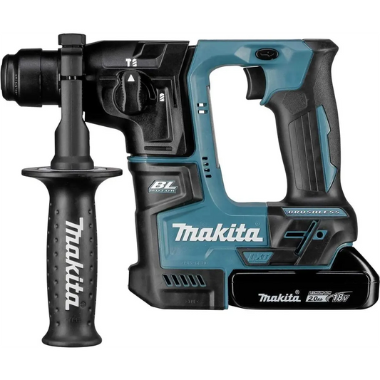 Makita DHR171RAJ Akku-Bohrhammer – blau: Kabelloser Bohrhammer von Makita aus der LXT-Serie mit SDS-PLUS, Seitengriff und 18-V-Akku.