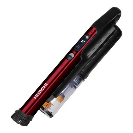 Ein roter Hitachi PV-XH 4 PL AR Akkusauger mit Green Light LED-Technologie vor weißem Hintergrund.