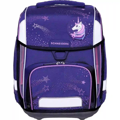 Ergonomisches Schneiders Ergolite Schulranzen-Set 9-teilig "Flashlight" für die Grundschule: Lila Rucksack mit Einhorn- und Sternenmotiv, Fronttasche und original Schneiders Markenqualität.